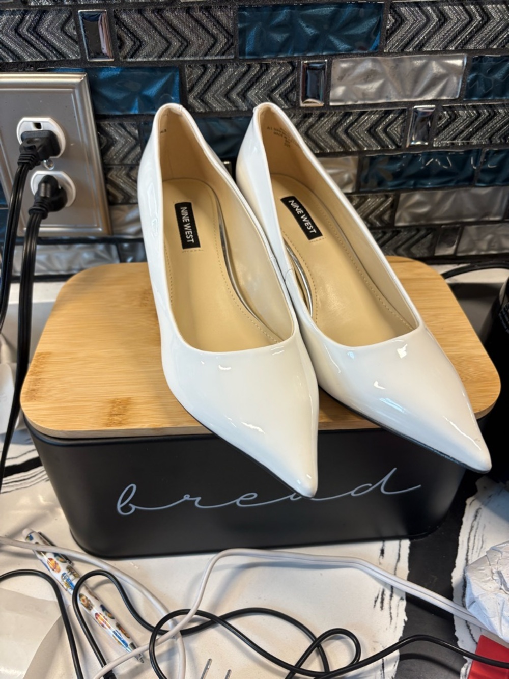 Nine West White Patent Pointed-Toe Pumps
